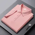 Men's casual pink short-sleeved polo shirt with solid color design and pique texture - Pink
