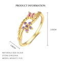 S925 sterling silver adjustable ring with pink and purple zircon flowers - Gold (Rose Red Rhinestone)