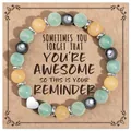 Healing natural stone beaded bracelet with heart charm and motivational gift card for women - Yellow Green Black Heart Protection