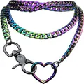 Iridescent Cuban link Y-necklace with heart ring and punk style lobster clasp design - Standard / Iridescent (10mm 85cm)