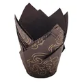 Brown tulip cupcake liners with gold pattern for greaseproof baking. - Pack of 50 / Coffee with Gold Cloud Pattern