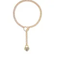 Gold Cuban Y-chain necklace featuring a heart sliding ring and rhinestone lock charm - Standard / Gold Heart Lock Style with Rhinestones