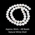 Natürliche weiße Perlmutt-Muschelperlen 8mm runde lose Perlen - Flache Rundscheibe / 8mm / Weiß