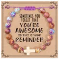 Purple emperor stone beaded cross bracelet set with motivational gift message card. - Purple Imperial Stone Cross Braided