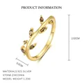 Elegant 925 sterling silver branch flower ring with brown zirconia in gold finish - Gold (Olive Rhinestone)