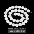Natural white shell round flat beads for jewelry making 10mm 38 pieces per strand - Flat Round Disc / 10mm / White