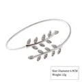 Minimalist silver-tone leaf open bangle bracelet with sparkling rhinestone accents - Style 5 Silver
