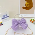 Sac à main élégant en tweed violet pour filles avec grand nœud poignée perles et chaîne d'or - Grand / Violet