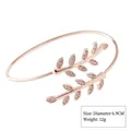 Elegant rose gold leaf open bangle with sparkling rhinestones for women - Style 5 Rose Gold