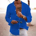 Vista dettagliata della trama in lino blu brillante su una camicia da spiaggia uomo. - 3XL / Blu Zaffiro