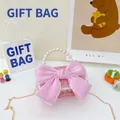 Sac à main élégant en tweed rose pour filles avec grand nœud et poignée en perles - Grand / Rouge