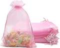 Elegant pink organza drawstring gift bags for wedding candy and jewelry packaging - Pink / 5*7cm