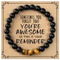 Inspirational black matte beads and tiger's eye bracelet gift set with reminder card - Matte Black Beads with 3 Tiger Eye Beads