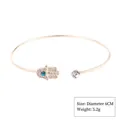Minimalist gold alloy open bangle with Hamsa hand charm and crystal detail for women - Hamsa Hand (Style 7 Gold)