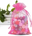 Bright pink organza drawstring pouch for wedding favors gift and jewelry packaging - Rose Red; 5*7cm