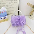 Sac à bandoulière violet élégant pour filles avec nœud en maille et poignée perle - Style 632 / Violet