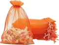 Premium solid orange organza drawstring gift bag for candy and jewelry packaging - Orange / 5*7cm