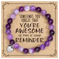 Elegant purple beaded bracelet with silver heart charm on inspirational gift card. - Purple Agate Heart