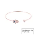 Elegant rose gold open bangle featuring crystal Hamsa hand and round solitaire rhinestone - Style 7 Rose Gold
