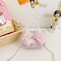 Sac à main en tweed rose pour fille avec grand nœud et poignée en perles. Sac élégant. - Style 501 / Paillettes Roses