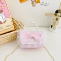 Élégant sac bandoulière rose pour fille avec nœud en dentelle et poignée perle - Style 501 / Paillettes de Nœud Rose