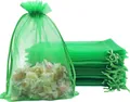 Green organza drawstring gift bags for wedding candy or jewelry packaging - Grass Green / 5*7cm