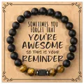 Tiger eye and black matte stone beaded bracelet with motivational reminder card. - Matte Black Tiger Eye Square Lava Stone