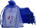Blue organza drawstring gift bags for jewelry and wedding favors packaging - Sapphire Blue / 5*7cm
