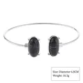 Silver alloy open cuff bracelet featuring two black oval stones with white veining - Style 11 Silver Turquoise