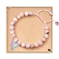 Handmade pink zebra jasper beaded bracelet with butterfly charm on gift card. - Pink Zebra Butterfly Braided