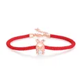 Red braided rope bracelet featuring a cute rose gold moissanite rabbit charm variant - Cute Rabbit Red Rope Style (L12801) / 925 Silver