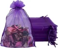 Premium purple organza drawstring gift bags for jewelry, candy and favors packaging - Dark Purple; 5*7cm
