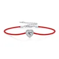Sterling silver red rope bracelet featuring a heart-shaped moissanite pendant for women - Heart Moissanite Red Rope Style (L12849) / 925 Silver