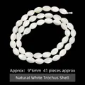 Natural white oval Trochus shell loose beads for jewelry making, 9x6mm size, 41pcs - Seed Beads / 9*6mm / White