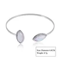 Minimalist silver open bangle featuring marquise opal-like stones and crystal accents - Style 13 Silver