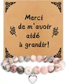 Handmade Pink Zebra Jasper stone beaded bracelet with silver heart charm and French gift card - Pink Zebra Heart Merci