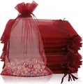 High quality wine red organza drawstring gift bag for jewelry and candy favors - Wine Red; 5*7cm