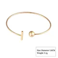 Minimalist gold finish open cuff bracelet with bar and ball ends design - Geometric Ball & Bar (Style 14 Gold)