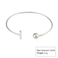 Minimalist silver-colored alloy open bangle for women with ball and geometric bar ends - Style 14 Silver