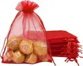 Red organza gift bag with drawstring for candies and jewelry packaging - Bright Red; 7*9cm