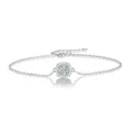 Elegant sterling silver bracelet featuring a square moissanite stone halo setting - Square Halo Cross Chain Style (L11440) / 925 Silver