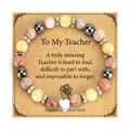 Natural stone beaded heart bracelet with 'To My Teacher' gift message card for gifting. - Strawberry Quartz Protection 1