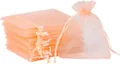 Bulk peach organza drawstring bags for jewelry packaging and gift favors, solid color - Bloody Tooth; 5*7cm