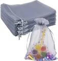 Set of grey organza drawstring bags perfect for candy and jewelry gift packaging - Silver; 5*7cm
