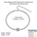 2.1CT Round Moissanite Sterling Silver Tennis Bracelet with Extension Chain - Round Main Stone Tennis Chain Style (L13195) / 925 Silver