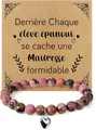 Handmade pink zebra jasper beaded bracelet with silver heart charm and gift card - Rhodonite Heart Derrière
