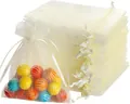 Small pale yellow organza drawstring gift bags for jewelry or candy favor packaging - Milky White; 5*7cm