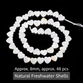 8mm heart-shaped natural freshwater shell loose beads, white pearl luster, 48 pieces set - Horizontal Hole Heart Shape / 8mm / White