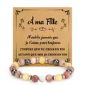 Multi-color natural stone heart bracelet gift set with French message card - Strawberry Quartz Protection À ma Fille