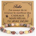 Natural stone beaded bracelet with silver heart charm and French gift card for Tata - Strawberry Quartz Protection Fata